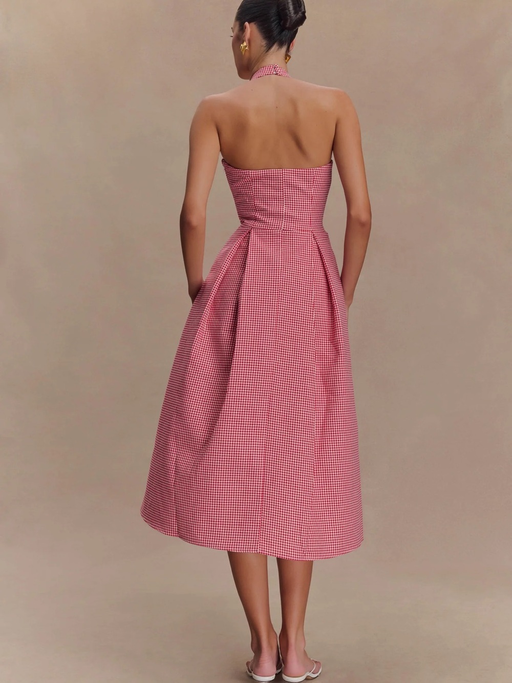 Meshki Juana Halter Midi Dress in Red Gingham - Picture 2 of 7